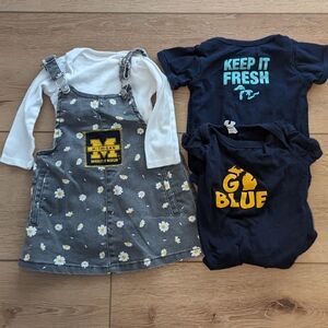 Custom University of Michigan Overall Dress, Size 12 18 Months Onesies Floral